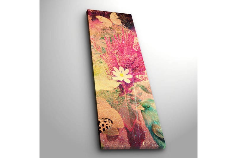 Canvas-taulu LED-valaistuksella 90x30 cm - Värikäs kukkien ja perhosten sommitelma - Vaaleanpunainen / Vihreä / Valkoinen - Sisustustuotteet - Taulu & taide - Canvas-taulu