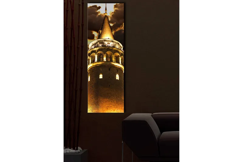 Canvas-taulu LED-valaistuksella 90x30 cm - Vaikuttava torni kultaisilla yksityiskohdilla - Kulta / Ruskea - Sisustustuotteet - Taulu & taide - Canvas-taulu