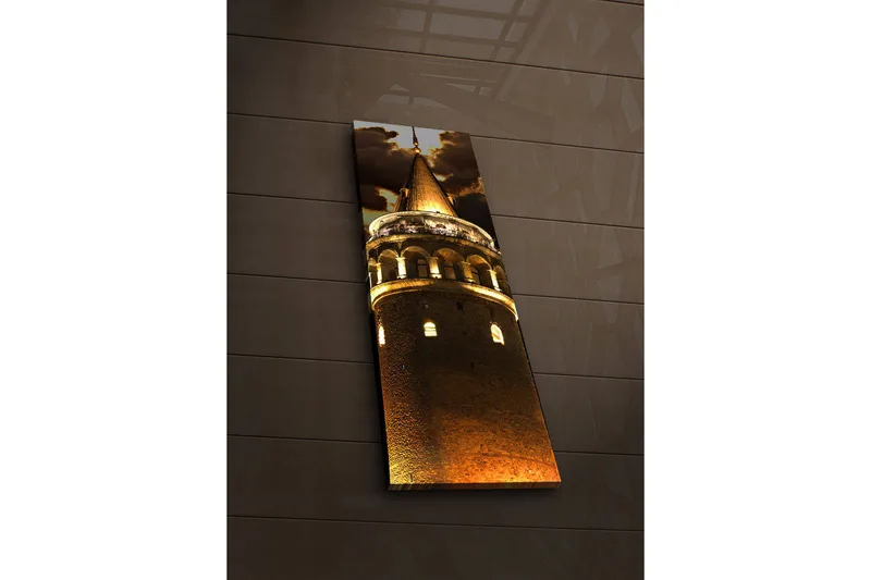 Canvas-taulu LED-valaistuksella 90x30 cm - Vaikuttava torni kultaisilla yksityiskohdilla, Kulta / Ruskea