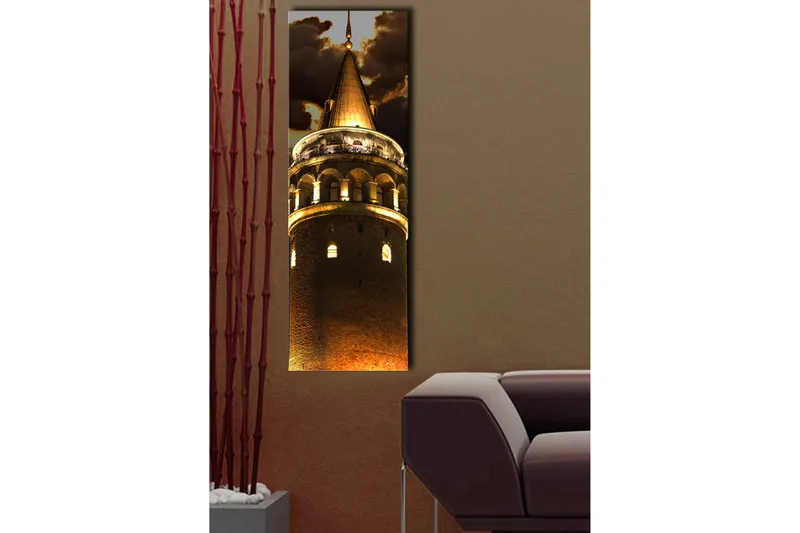 Canvas-taulu LED-valaistuksella 90x30 cm - Vaikuttava torni kultaisilla yksityiskohdilla - Kulta / Ruskea - Sisustustuotteet - Taulu & taide - Canvas-taulu