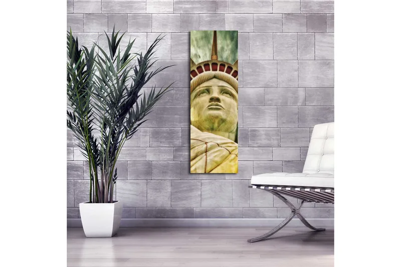 Canvas-taulu LED-valaistuksella 90x30 cm - Vapaudenpatsas, jossa keskitytään kasvoihin ja kruunuun - Vihreä / Keltainen / Punainen - Sisustustuotteet - Taulu & taide - Canvas-taulu