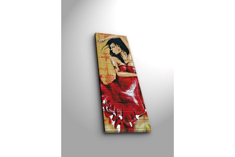 Canvas-taulu LED-valaistuksella 90x30 cm - Punamekkoinen nainen aistillisessa poseerauksessa - Punainen / Beige / Musta - Sisustustuotteet - Taulu & taide - Canvas-taulu