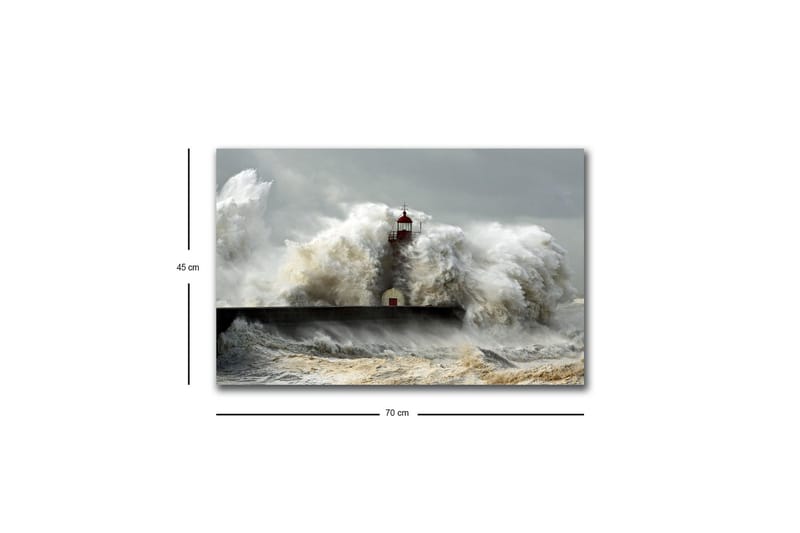Canvas-taulu LED-valaistuksella - Aallot iskeytyvät majakkaan myrskyisällä säällä - Harmaa / Valkoinen / Ruskea - Sisustustuotteet - Taulu & taide - Canvas-taulu