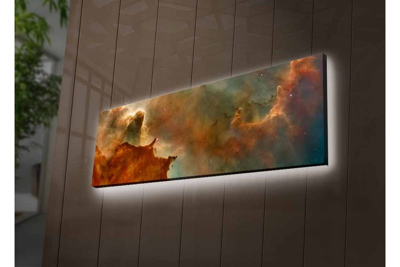 Canvas-taulu LED-valaistuksella - Abstrakti avaruusmaisema kelluvilla pilvillä ja tähdillä - Kuparinruskea / Vihreä / Sininen - Sisustustuotteet - Taulu & taide - Canvas-taulu