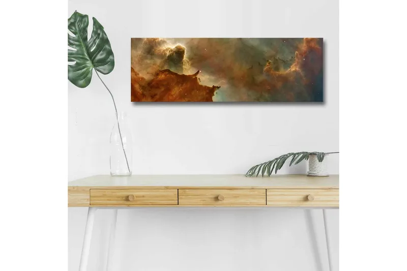 Canvas-taulu LED-valaistuksella - Abstrakti avaruusmaisema kelluvilla pilvillä ja tähdillä - Kuparinruskea / Vihreä / Sininen - Sisustustuotteet - Taulu & taide - Canvas-taulu