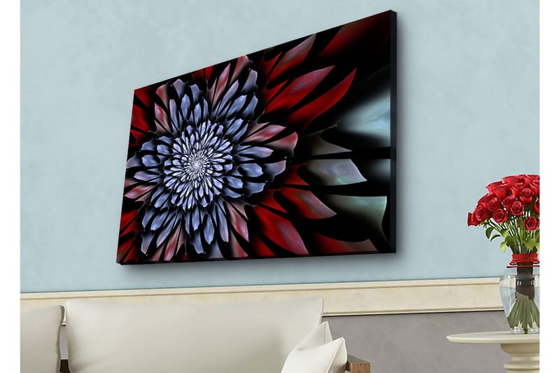 Canvas-taulu LED-valaistuksella - Abstrakti kukka syvillä väreillä - Tummansininen / Punainen / Musta - Sisustustuotteet - Taulu & taide - Canvas-taulu