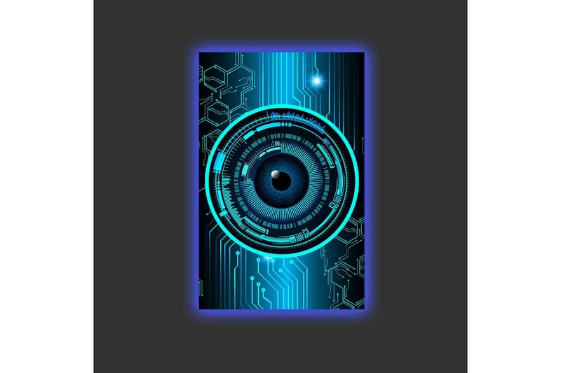 Canvas-taulu LED-valaistuksella - Abstrakti sommitelma pyöreillä kuvioilla ja teknologisilla elementeillä - Tummansininen / Turkoosi / Musta - Sisustustuotteet - Taulu & taide - Canvas-taulu