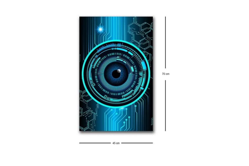 Canvas-taulu LED-valaistuksella - Abstrakti sommitelma pyöreillä kuvioilla ja teknologisilla elementeillä - Tummansininen / Turkoosi / Musta - Sisustustuotteet - Taulu & taide - Canvas-taulu