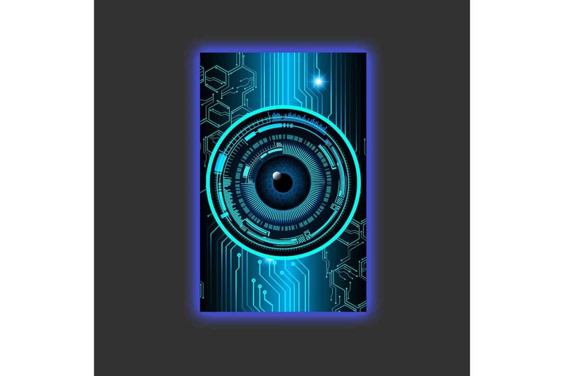 Canvas-taulu LED-valaistuksella - Abstrakti sommitelma pyöreillä kuvioilla ja teknologisilla elementeillä - Tummansininen / Turkoosi / Musta - Sisustustuotteet - Taulu & taide - Canvas-taulu