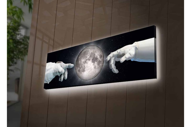 Canvas-taulu LED-valaistuksella - Astronautin kädet kurottautuvat kohti kuuta - Harmaa / Musta / Valkoinen - Sisustustuotteet - Taulu & taide - Canvas-taulu