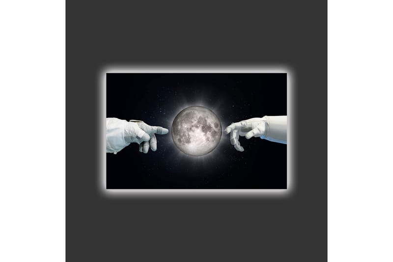 Canvas-taulu LED-valaistuksella - Astronautin kädet kurottautuvat kohti kuuta - Musta / Valkoinen / Harmaa - Sisustustuotteet - Taulu & taide - Canvas-taulu