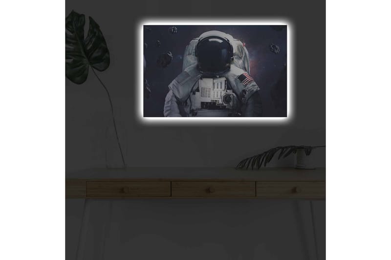 Canvas-taulu LED-valaistuksella - Astronautti avaruudessa asteroidien ympäröimänä - Tummansininen / Harmaa / Musta - Sisustustuotteet - Taulu & taide - Canvas-taulu