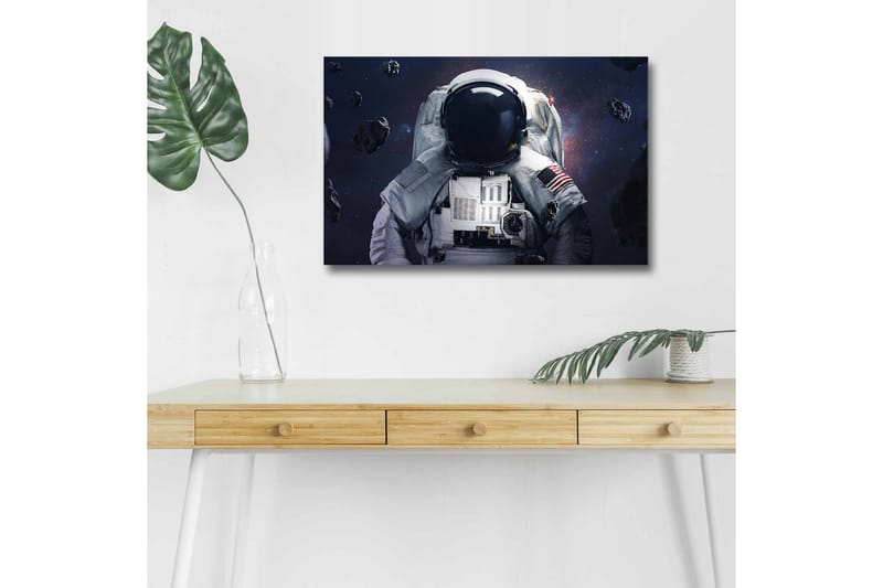 Canvas-taulu LED-valaistuksella - Astronautti avaruudessa asteroidien ympäröimänä - Tummansininen / Harmaa / Musta - Sisustustuotteet - Taulu & taide - Canvas-taulu