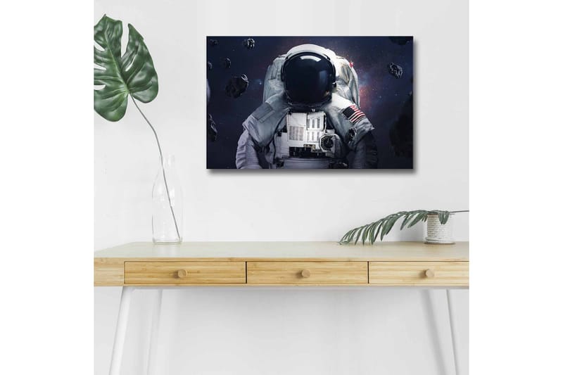 Canvas-taulu LED-valaistuksella - Astronautti avaruudessa asteroidien ympäröimänä - Tummansininen / Harmaa / Musta - Sisustustuotteet - Taulu & taide - Canvas-taulu
