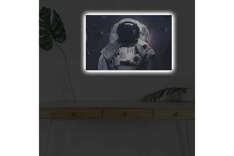 Canvas-taulu LED-valaistuksella - Astronautti avaruudessa asteroidien ympäröimänä - Tummansininen / Harmaa / Musta - Sisustustuotteet - Taulu & taide - Canvas-taulu