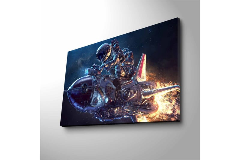 Canvas-taulu LED-valaistuksella - Astronautti futuristisella raketilla avaruudessa - Tummansininen / Hopea / Oranssi - Sisustustuotteet - Taulu & taide - Canvas-taulu