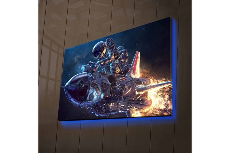 Canvas-taulu LED-valaistuksella - Astronautti futuristisella raketilla avaruudessa - Tummansininen / Hopea / Oranssi - Sisustustuotteet - Taulu & taide - Canvas-taulu