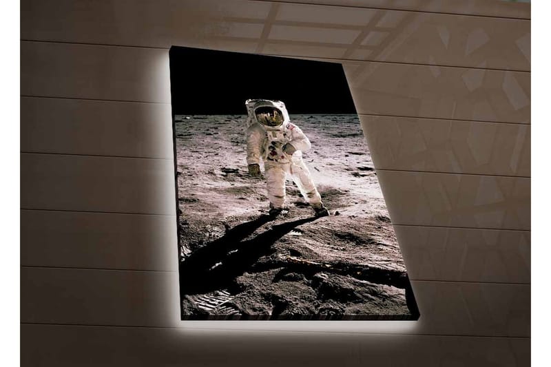 Canvas-taulu LED-valaistuksella - Astronautti kuun pinnalla - Musta / Harmaa / Valkoinen - Sisustustuotteet - Taulu & taide - Canvas-taulu