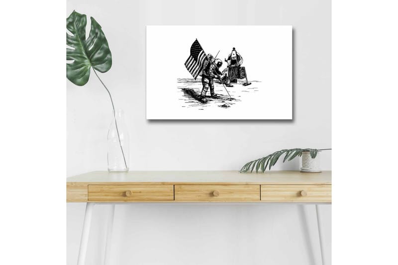Canvas-taulu LED-valaistuksella - Astronautti laskee lippua kuun pinnalle - Musta / Valkoinen - Sisustustuotteet - Taulu & taide - Canvas-taulu