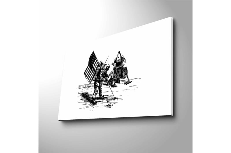 Canvas-taulu LED-valaistuksella - Astronautti laskee lippua kuun pinnalle - Musta / Valkoinen - Sisustustuotteet - Taulu & taide - Canvas-taulu