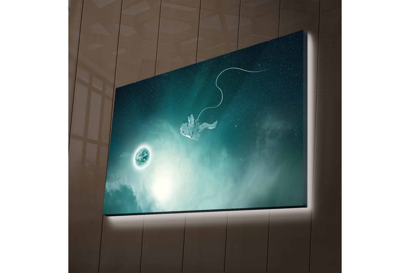 Canvas-taulu LED-valaistuksella - Astronautti leijuu avaruudessa planeetta taustalla - Tummansininen / Vihreä / Valkoinen - Sisustustuotteet - Taulu & taide - Canvas-taulu