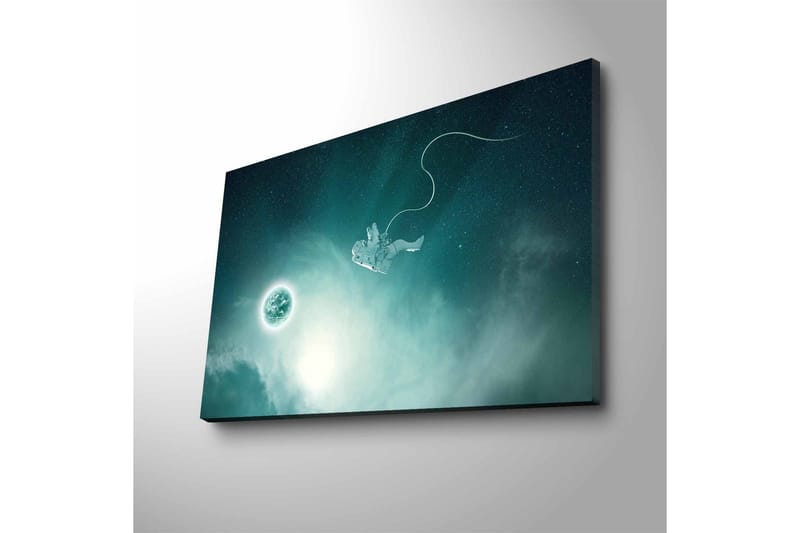 Canvas-taulu LED-valaistuksella - Astronautti leijuu avaruudessa planeetta taustalla - Tummansininen / Vihreä / Valkoinen - Sisustustuotteet - Taulu & taide - Canvas-taulu