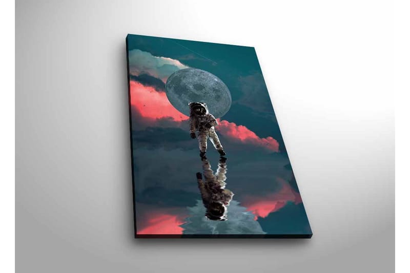 Canvas-taulu LED-valaistuksella - Astronautti leijuu unenomaisessa avaruusympäristössä suuren kuun taustalla - Tummansininen / Vaaleanpunainen / Harmaa - Sisustustuotteet - Taulu & taide - Canvas-taulu