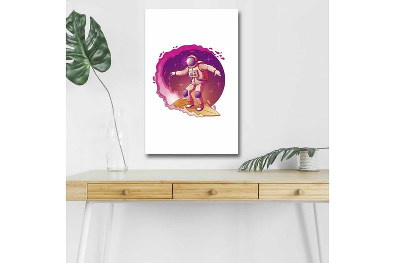 Canvas-taulu LED-valaistuksella - Astronautti surffaa avaruudessa - Vaaleanpunainen / Violetti / Beige - Sisustustuotteet - Taulu & taide - Canvas-taulu