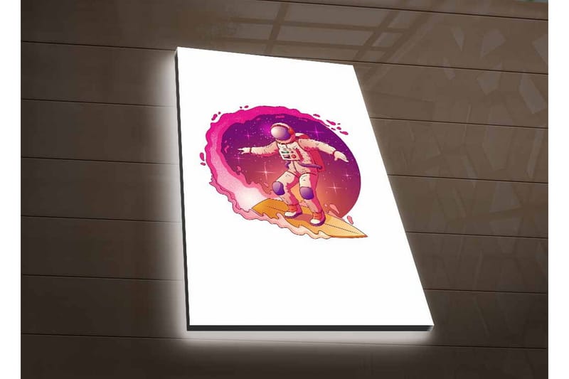 Canvas-taulu LED-valaistuksella - Astronautti surffaa avaruudessa - Vaaleanpunainen / Violetti / Beige - Sisustustuotteet - Taulu & taide - Canvas-taulu