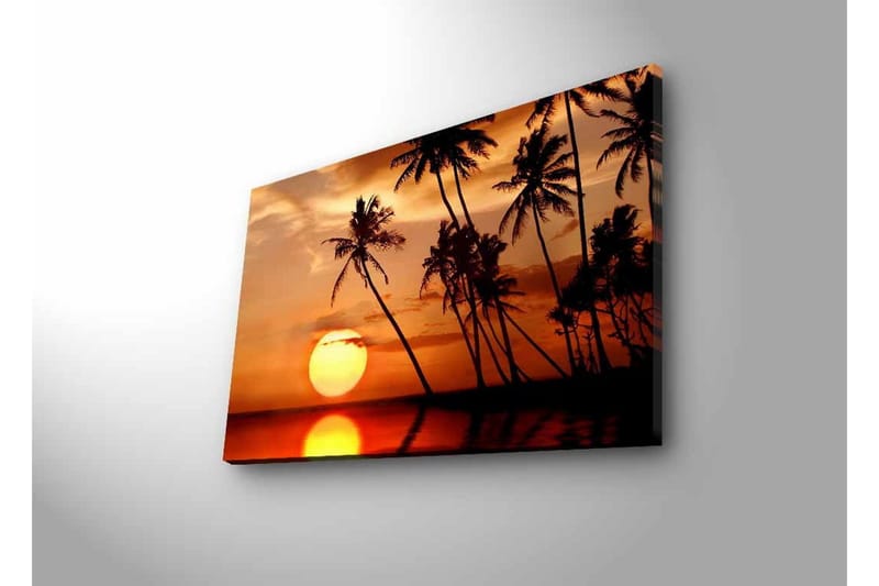 Canvas-taulu LED-valaistuksella - Auringonlasku ja palmuja horisontissa - Oranssi / Musta / Kulta - Sisustustuotteet - Taulu & taide - Canvas-taulu