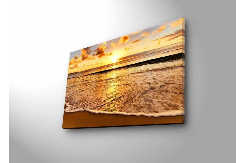 Canvas-taulu LED-valaistuksella - Auringonlasku meren yllä heijastuksilla vedessä - Kulta / Sininen / Hiekanbeige - Sisustustuotteet - Taulu & taide - Canvas-taulu