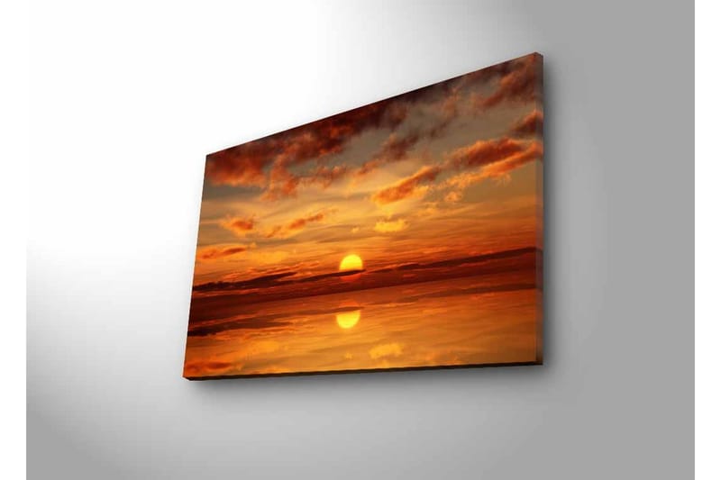 Canvas-taulu LED-valaistuksella - Auringonlasku tyynen veden yllä dramaattisten pilvimuodostelmien kera - Oranssi / Kulta / Punainen - Sisustustuotteet - Taulu & taide - Canvas-taulu