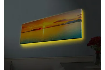 Canvas-taulu LED-valaistuksella - Auringonlasku tyynen veden yllä - Oranssi / Sininen / Kulta - Sisustustuotteet - Taulu & taide - Canvas-taulu