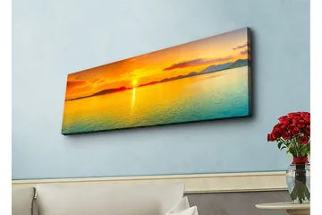 Canvas-taulu LED-valaistuksella - Auringonlasku tyynen veden yllä - Oranssi / Sininen / Kulta - Sisustustuotteet - Taulu & taide - Canvas-taulu