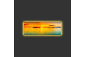 Canvas-taulu LED-valaistuksella - Auringonlasku tyynen veden yllä - Oranssi / Sininen / Kulta - Sisustustuotteet - Taulu & taide - Canvas-taulu