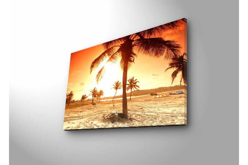 Canvas-taulu LED-valaistuksella - Auringonlasku palmujen peittämän rannan yllä - Oranssi / Kulta / Beige - Sisustustuotteet - Taulu & taide - Canvas-taulu