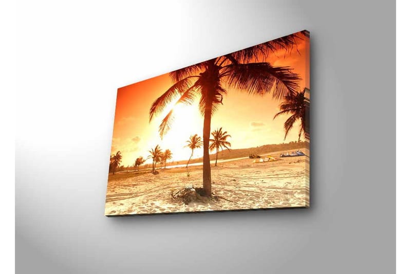 Canvas-taulu LED-valaistuksella - Auringonlasku palmujen peittämän rannan yllä - Oranssi / Kulta / Beige - Sisustustuotteet - Taulu & taide - Canvas-taulu