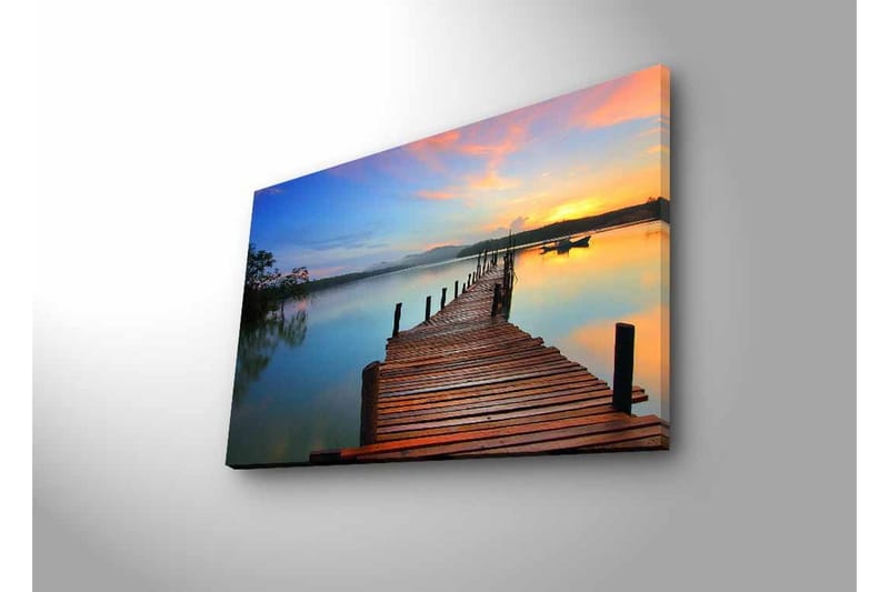 Canvas-taulu LED-valaistuksella - Auringonlasku puisen laiturin yllä veden äärellä - Oranssi / Sininen / Ruskea - Sisustustuotteet - Taulu & taide - Canvas-taulu