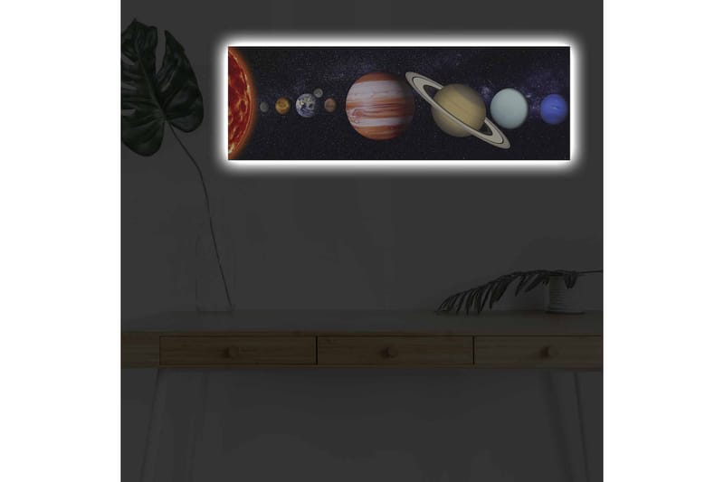 Canvas-taulu LED-valaistuksella - Aurinkokunnan planeetat tähtitaivaalla - Tummansininen / Oranssi / Beige - Sisustustuotteet - Taulu & taide - Canvas-taulu