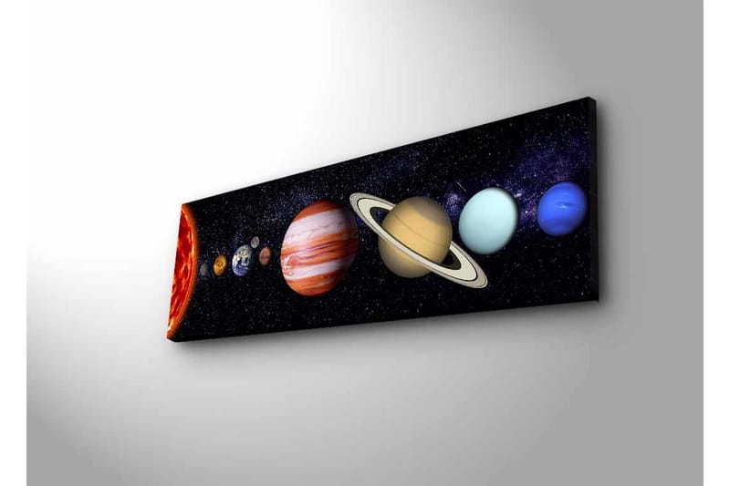 Canvas-taulu LED-valaistuksella - Aurinkokunnan planeetat tähtitaivaalla - Tummansininen / Oranssi / Beige - Sisustustuotteet - Taulu & taide - Canvas-taulu