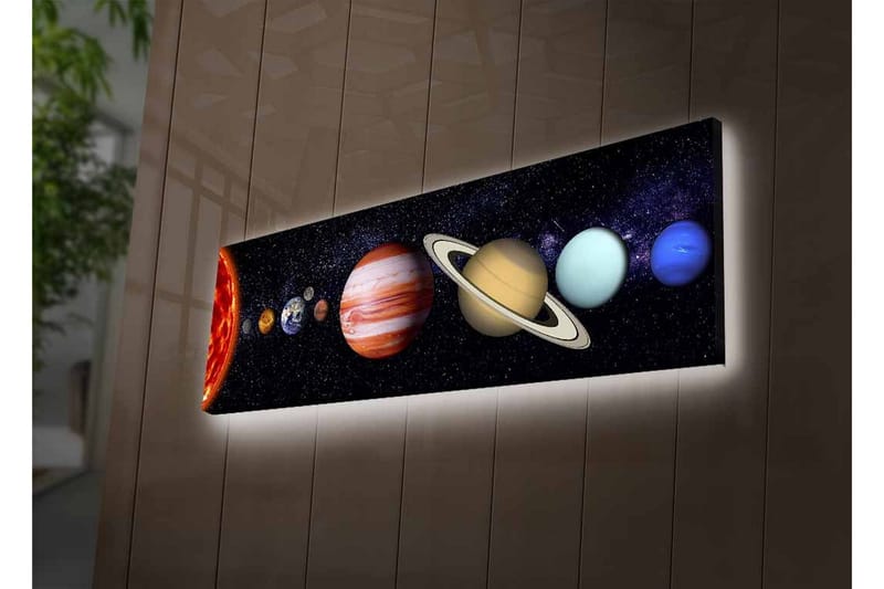 Canvas-taulu LED-valaistuksella - Aurinkokunnan planeetat tähtitaivaalla - Tummansininen / Oranssi / Beige - Sisustustuotteet - Taulu & taide - Canvas-taulu