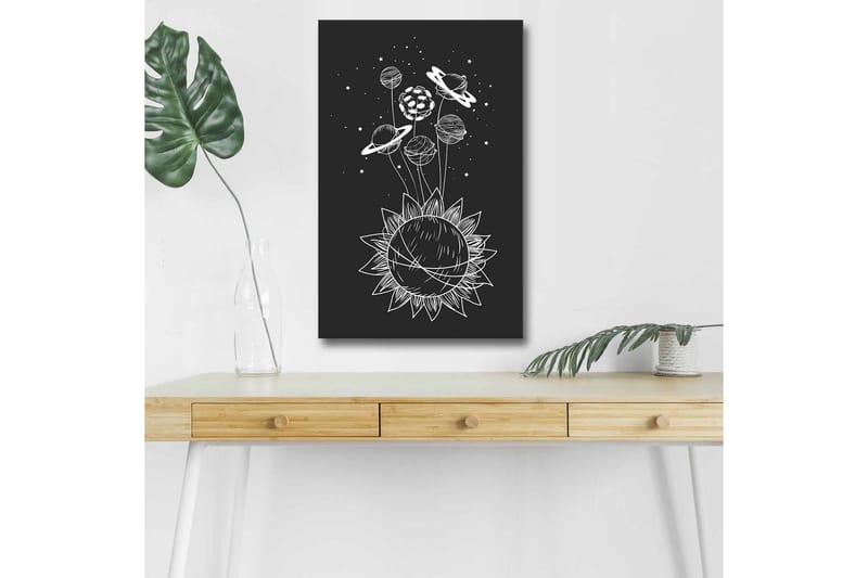 Canvas-taulu LED-valaistuksella - Aurinkokunta planeetoilla ja tähdillä graafisessa sommitelmassa - Musta / Valkoinen - Sisustustuotteet - Taulu & taide - Canvas-taulu