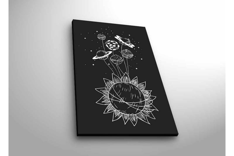 Canvas-taulu LED-valaistuksella - Aurinkokunta planeetoilla ja tähdillä graafisessa sommitelmassa, Musta / Valkoinen