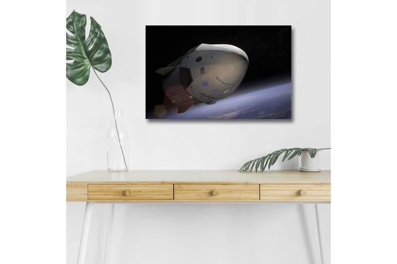 Canvas-taulu LED-valaistuksella - Avaruusalus kiertoradalla Maan yläpuolella - Musta / Valkoinen / Sininen - Sisustustuotteet - Taulu & taide - Canvas-taulu