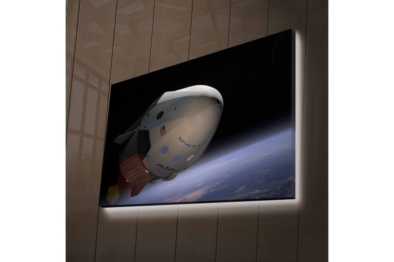 Canvas-taulu LED-valaistuksella - Avaruusalus kiertoradalla Maan yläpuolella - Musta / Valkoinen / Sininen - Sisustustuotteet - Taulu & taide - Canvas-taulu