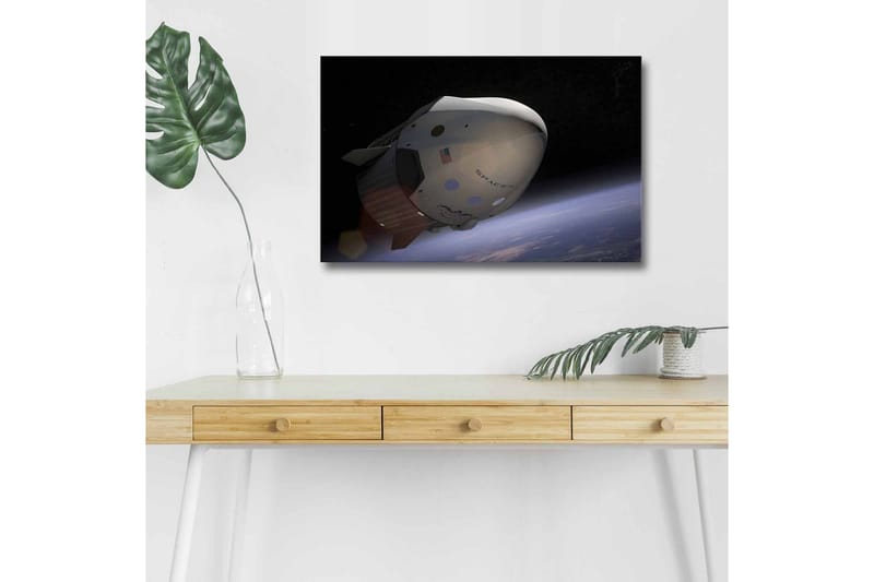 Canvas-taulu LED-valaistuksella - Avaruusalus kiertoradalla Maan yläpuolella - Musta / Valkoinen / Sininen - Sisustustuotteet - Taulu & taide - Canvas-taulu