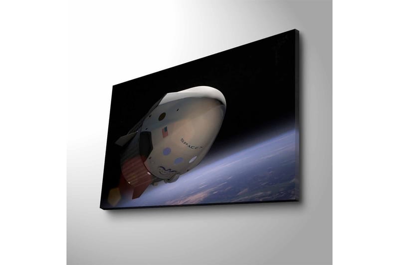 Canvas-taulu LED-valaistuksella - Avaruusalus kiertoradalla Maan yläpuolella, Musta / Valkoinen / Sininen