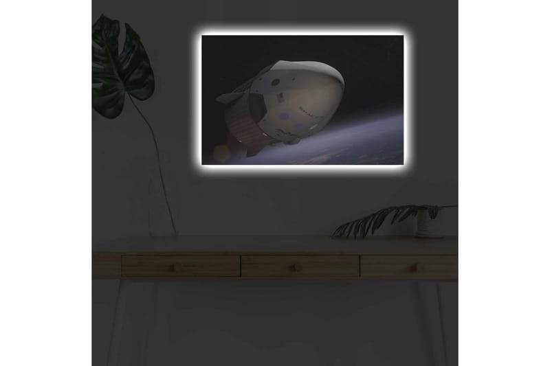 Canvas-taulu LED-valaistuksella - Avaruusalus kiertoradalla Maan yläpuolella - Musta / Valkoinen / Sininen - Sisustustuotteet - Taulu & taide - Canvas-taulu