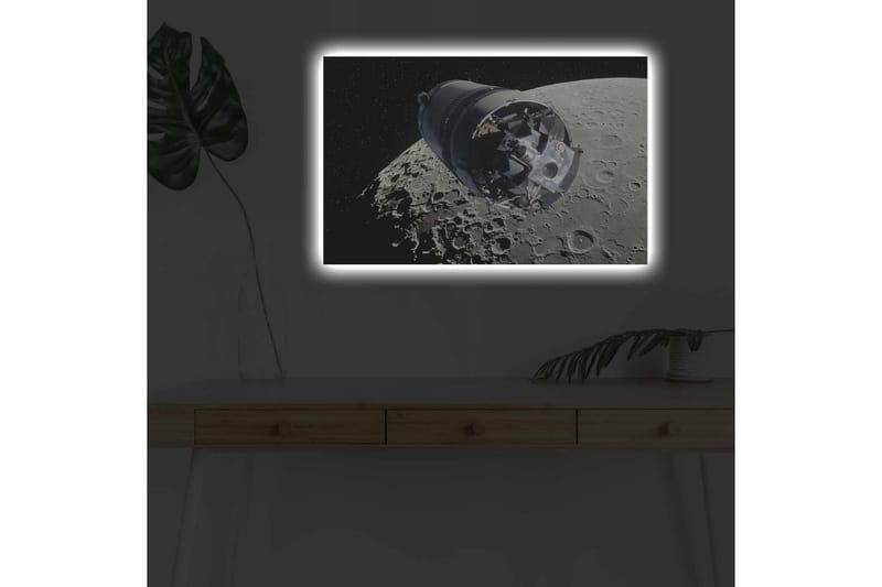 Canvas-taulu LED-valaistuksella - Avaruusalus kuun kiertoradalla - Harmaa / Musta / Hopea - Sisustustuotteet - Taulu & taide - Canvas-taulu
