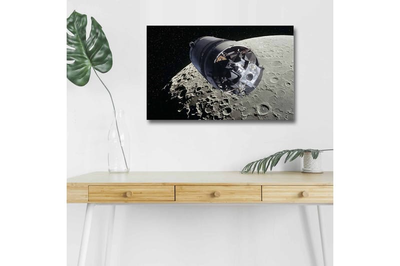 Canvas-taulu LED-valaistuksella - Avaruusalus kuun kiertoradalla - Harmaa / Musta / Hopea - Sisustustuotteet - Taulu & taide - Canvas-taulu
